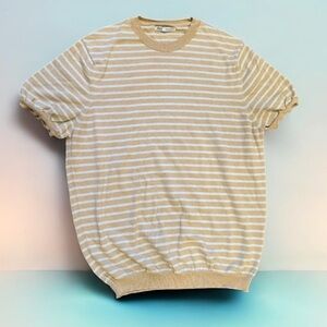 Zara Tan and White Striped Short Sleeve Tee